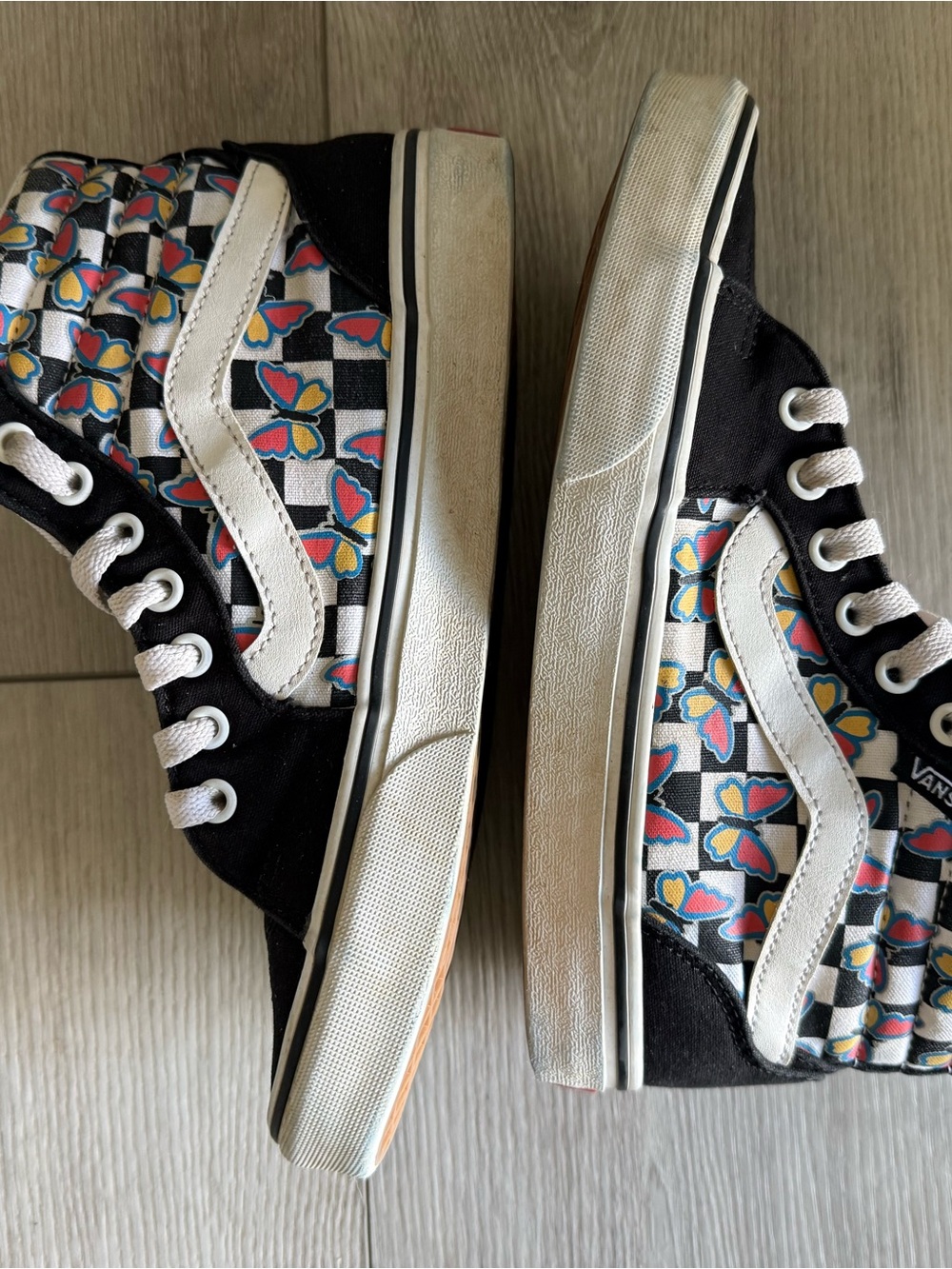 VANS Butterfly Checkerboard High Top Canvas Sneakers Black Multicolor Women